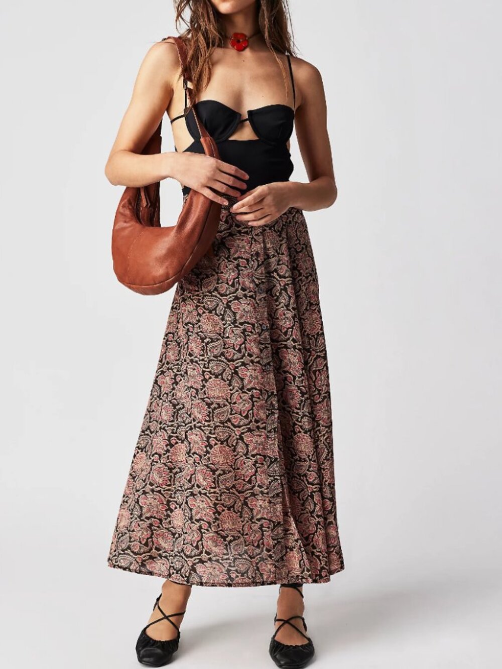 Maison Hotel - Debbie Maxi Skirt - Printed High Rise Floral Side Button - M